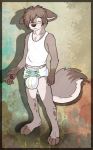  4_toes 5_fingers anthro biped bulge clothing diaper eyes_closed fur hair humanoid_hands male mammal shirt skelbely solo spots spotted_fur standing toes 
