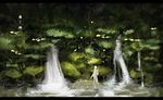  animal fish forest ginko_(mushishi) kurohal mushishi scenic stairs tree water waterfall 