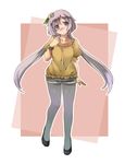  akagashi_hagane alternate_costume bad_id bad_pixiv_id blush casual contemporary flower grey_legwear hair_flower hair_ornament legwear_under_shorts long_hair pantyhose purple_eyes purple_hair shorts solo touhou tsukumo_benben twintails 