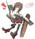  beize_(garbage) bike_shorts blush boots bow_(weapon) brown_eyes brown_hair crossbow flat_chest headband headgear kantai_collection looking_at_viewer short_hair skirt smile solo taihou_(kantai_collection) thighhighs weapon 