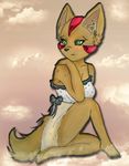  blush bow cloud clouds fara_phoenix female green_eyes invalid_color large_ears necktie nintendo sitting solo star_fox video_games 