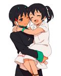  1girl black_hair brother_and_sister closed_eyes dress face holding inazuma_eleven_(series) inazuma_eleven_go long_hair mabui_(poloon) open_mouth ponytail short_hair shuu's_sister shuu_(inazuma_eleven) siblings 