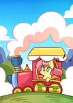  chibi chubby cloud clouds equine female feral fluttershy_(mlp) friendship_is_magic fur green_eyes hair horse lifeloser mammal mountain musical_note my_little_pony outside pegasus pink_hair pony sky smile smoke solo train wings yellow_fur 