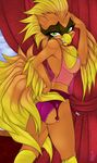  &lt;3 anthro areola avian beak big_breasts bird blonde_hair breasts butt female fur green_eyes hair looking_at_viewer nipples orange_feathers orange_fur panties short_hair smile solo sparky-corpsee standing thighs translucent underwear yellow_feathers yellow_fur 