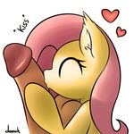  &lt;3 absurd_res balls cute derpah disembodied_penis equine eyes_closed female feral fluttershy_(mlp) friendship_is_magic fur hair hi_res horse humanoid_penis kissing male mammal my_little_pony penis pink_hair plain_background pony white_background yellow_fur 