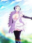  angel_(fairy_tail) breasts breasts_apart cloud cloudy_sky day fairy_tail feathers gloves hair_ribbon hairband large_breasts no_bra ribbon short_hair sky solo thighhighs white_hair 