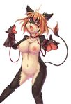  anthro blush breasts canine cerberus dog female hair mammal nipples nude plain_background puppet pussy solo standing white_background 