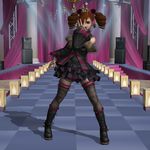  1girl 3d amy_sorel boots cross-laced_footwear drill_hair gothic_lolita jojo_no_kimyou_na_bouken lace-up_boots lolita_fashion namco parody patterned_legwear red_hair soul_calibur starkicker thighhighs 