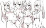  armpits arms_up bikini blush breasts character_sheet cleavage covering covering_breasts large_breasts long_hair looking_at_viewer medium_breasts monochrome mouth_hold multiple_views original profile side-tie_bikini simple_background swimsuit takeuchi_aya torn_bikini torn_clothes torn_swimsuit white_background 
