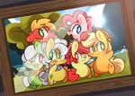  amber_eyes apple_bloom_(mlp) applejack_(mlp) big_macintosh_(mlp) blonde_hair blue_eyes blush bow camera chibi cowboy_hat cub cutie_mark equine female feral freckles friendship_is_magic fur goldie_delicious_(mlp) granny_smith_(mlp) grass green_eyes group hair hat horse lifeloser long_hair male mammal my_little_pony open_mouth orange_fur outside photo pink_fur pink_hair pinkie_pie_(mlp) pony red_fur red_hair shawl smile tongue tree white_hair young 