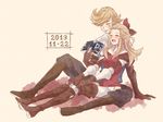  1girl 2013 bad_id bad_pixiv_id blonde_hair book boots bravely_default:_flying_fairy bravely_default_(series) edea_lee gloves hallo-byby long_hair pantyhose ribbon ringabel smile 