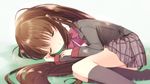  brown_hair closed_eyes little_busters! long_hair lying mizuno_monaka natsume_rin on_side ponytail school_uniform sleeping smile solo 