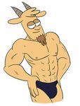  anthro biceps bulge caprine facial_hair fur goat goatee male mammal muscles nipples pecs pose regular_show solo speedo standing swimsuit thomas topless underwear unknown_artist 