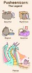  &lt;3 ambiguous_gender animated cat cub cute dragon edit english_text equine feline fire fur grey_fur happy horn humor hybrid magic mammal on_bed plain_background pusheen pusheen_corp simple_background text unicorn young 