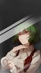  closed_umbrella commentary fourth_wall glass green_hair highres kazami_yuuka looking_at_viewer open_clothes open_vest phone_wallpaper pose red_eyes reflection shaded_face shirt shuzi solo touhou umbrella upper_body vest 