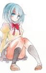  bad_id bad_pixiv_id blue_eyes blue_hair fina_(sa47rin5) mahou_shoujo_madoka_magica miki_sayaka school_uniform short_hair simple_background sitting socks solo traditional_media watercolor_(medium) white_background 