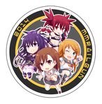  blue_eyes brown_eyes brown_hair chibi crossover date_a_live disgaea etna kousaka_kirino long_hair misaka_mikoto mmrailgun multiple_girls one_eye_closed orange_hair ore_no_imouto_ga_konna_ni_kawaii_wake_ga_nai purple_eyes purple_hair red_eyes red_hair school_uniform skirt to_aru_kagaku_no_railgun to_aru_majutsu_no_index twintails yatogami_tooka 