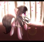  black_hair equine female feral friendship_is_magic fur grey_fur hair horse lens_flare light looking_up mammal my_little_pony octavia_(mlp) outside petals pony purple_eyes raised_hoof solo standing strangemoose 