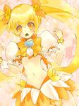  blonde_hair bow choker cure_sunshine earrings eyelashes hair_ribbon heart heartcatch_precure! jewelry long_hair looking_at_viewer magical_girl midriff momo502 myoudouin_itsuki navel open_mouth orange_bow orange_choker precure puffy_sleeves ribbon skirt solo twintails wrist_cuffs yellow_bow yellow_eyes 