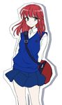  arms_behind_back highres red_hair simple_background skirt solo takeuchi_aya white_background 