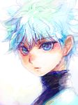  1boy blue_eyes child hunter_x_hunter killua_zoldyck kintsuku male male_focus portrait rough simple_background solo tsukuru_(seki_sabato) white_background white_hair 