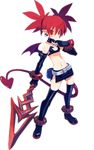  boots demon_girl disgaea etna flat_chest gloves harada_takehito midriff miniskirt official_art simple_background skirt thighhighs transparent_background twintails weapon 