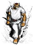  &#23376;&#38272;&#12514;&#12469;&#12489; ????? armband barefoot belt black_belt cheetah cheetahmen claws feline glowing glowing_eyes ink looking_at_viewer male mammal martial_arts muscles plain_background solo standing street_fighter_iv warrior whisker white_background white_clothing white_theme 