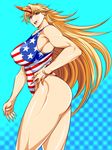  america blonde_hair breasts crying_bald_eagle ginnyo horn hoshiguma_yuugi large_breasts legs long_hair meme muscle solo swimsuit thick_thighs thighs touhou 