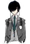  black_hair blazer earphones hair_over_eyes jacket male_focus necktie persona persona_3 school_uniform solo sutei_(giru) yuuki_makoto 