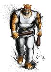  &#23376;&#38272;&#12514;&#12469;&#12489; ????? armband barefoot belt black_belt cheetah cheetahmen claws club feline glowing glowing_eyes headband ink looking_at_viewer male mammal melee_weapon muscles plain_background solo standing street_fighter_iv weapon whisker white_background white_clothing white_theme 