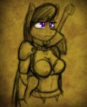  anthro anthrofied armor black_hair breasts cleavage clothed clothing equine female friendship_is_magic hair horse jrvanesbroek mammal monochrome my_little_pony navel octavia_(mlp) pony purple_eyes sepia solo standing sword unconvincing_armor weapon 