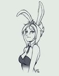  animal_ears battle_bunny_riven breasts bunny_ears bunny_girl bunnysuit cleavage folded_ponytail league_of_legends medium_breasts riven_(league_of_legends) short_hair solo 