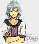  aqua_hair bad_id bad_pixiv_id crossed_arms inazuma_eleven_(series) inazuma_eleven_go kariya_masaki kirino_ranmaru long_hair lowres male_focus monochrome multiple_boys raimon raimon_soccer_uniform simple_background soccer_uniform sportswear yellow_eyes yuhazu_(rhe-rhe) 