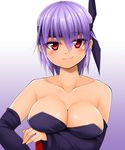  1girl ayane ayane_(doa) blush breasts collarbone dead_or_alive fingernails huge_breasts looking_at_viewer nipples pixiv_manga_sample purple_hair red_eyes shiny shiny_skin smile solo suzuna_(najaran) tecmo 