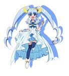  :d black_legwear blue_dress blue_eyes blue_hair blue_skirt bow brooch cosplay crown cure_princess dress full_body halo happinesscharge_precure! head_wings jewelry long_hair magical_girl mini_crown namesake open_mouth parody precure princess_form_(smile_precure!) pun ribbon shirayuki_hime shoes sidelocks skirt smile smile_precure! solo thighhighs twintails wakatuki25 white_background zettai_ryouiki 