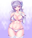  aila_jyrkiainen bad_id bad_pixiv_id baozi bare_shoulders bikini boots breasts curvy elbow_gloves food gloves gundam gundam_build_fighters harihisa hat large_breasts long_hair looking_at_viewer mouth_hold navel purple_background purple_bikini purple_eyes silver_hair skindentation solo swimsuit thigh_boots thigh_gap thighhighs thighs white_gloves white_legwear wide_hips 