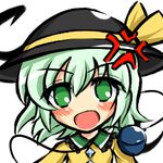  anger_vein banned_artist blush green_eyes green_hair hat kisaragi_zwei komeiji_koishi looking_at_viewer lowres open_mouth short_hair simple_background solo touhou upper_body white_background 