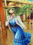  aiba_miyuki blue_eyes green_hair hat long_hair multiple_girls solo_focus tafuto tekkaman_blade traditional_media 