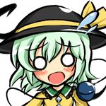  banned_artist blush flying_sweatdrops green_eyes green_hair hat kisaragi_zwei komeiji_koishi looking_at_viewer lowres o_o open_mouth short_hair simple_background solo touhou upper_body white_background 