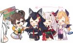  /\/\/\ 5girls :3 :d =_= animal_ear_fluff animal_ears bat_wings bell black_hair black_kimono black_shirt black_skirt black_wings blonde_hair blush brown_hair character_request chibi cowboy_shot cropped_legs demon_girl demon_horns demon_wings detached_sleeves drooling eyes_closed hair_bell hair_bun hair_ornament hand_to_own_mouth hand_up holding holding_collar holding_sign hololive horns japanese_clothes kimono kokka_han labcoat long_hair mask mask_on_head midriff multicolored_hair multiple_girls nakiri_ayame natsuiro_matsuri navel off-shoulder_shirt off_shoulder oni oni_horns oni_mask ookami_mio open_mouth out_of_frame pencil_skirt pink_shirt pleated_skirt puffy_short_sleeves puffy_sleeves purple_skirt red_hair shirakami_fubuki shirt short_kimono short_sleeves side_bun sign silver_hair skirt smile streaked_hair sunglasses sweat tail translation_request very_long_hair virtual_youtuber white_background white_hair white_skirt wide_sleeves wings yellow_shirt yuzuki_choco 