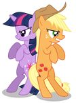  absurd_res alpha_channel applejack_(mlp) back_to_back blonde_hair cowboy_hat cutie_mark duo equine female feral friendship_is_magic green_eyes hair hat hi_res horn horse mammal masemj my_little_pony plain_background pony purple_eyes purple_hair standing transparent_background twilight_sparkle_(mlp) unicorn 