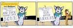  blue_eyes canine collar comic dog edit english_text female flat_chested fur grey_fur housepets! husky male mammal peanut_butter_(housepets!) racism rick_griffin scarf sign text webcomic 