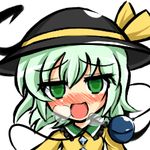  banned_artist blush green_eyes green_hair hat heavy_breathing kisaragi_zwei komeiji_koishi looking_at_viewer lowres open_mouth short_hair simple_background solo touhou upper_body white_background 