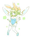 animal_ears bare_shoulders blue_eyes blush bow bowtie breasts bunny_ears bunny_girl bunny_tail bunnysuit cleavage daiyousei detached_collar fairy_wings green_hair hair_bow hair_ornament hairclip large_breasts mary_janes mitsumoto_jouji pointy_ears shoes short_hair side_ponytail sketch solo tail thighhighs touhou white_legwear wings wrist_cuffs 