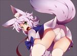  animal_ears green_eyes kuromiya original panties shiromiya_asuka short_hair solo tail thighhighs underwear white_hair 