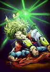  2boys absurdres broly crossover dc_comics dragon_ball dragonball_z epic fight fighting highres kryptonian male male_focus multiple_boys super_saiyan super_saiyan_3 superman superman_(series) 
