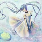  aqua_eyes aqua_hair dress hatsune_miku jellyfish jewelry long_hair necklace oki_(koi0koi) parted_lips seashell shell solo twintails vocaloid white_dress 