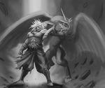  battle bracelet broly celestia_(my_little_pony) crossover dragon_ball dragon_ball_z evil_smile greyscale horn jewelry legendary_super_saiyan long_hair monochrome muscle my_little_pony my_little_pony_friendship_is_magic open_mouth short_hair smile spiked_hair tail wings you_gonna_get_raped 