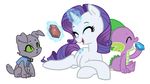  2014 canine diamond_dog_(mlp) dog dragon eating equine female friendship_is_magic fur gem hair horn horse kilala97 my_little_pony original_character plain_background pony purple_hair rarity_(mlp) sketch smile spike_(mlp) unicorn wings 