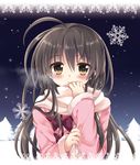  black_hair brown_eyes long_hair scarf shakugan_no_shana shana snowflakes tachitsu_teto 